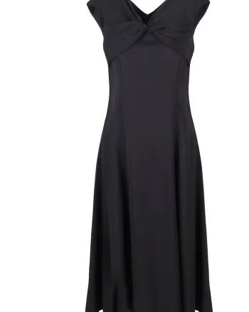 Rochie cu decolteu in V si detaliu innodat, Negru