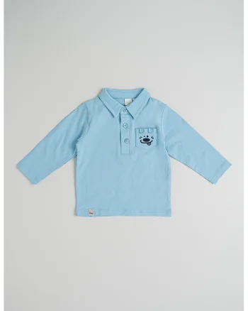 Bluza polo cu model uni, Albastru pastel