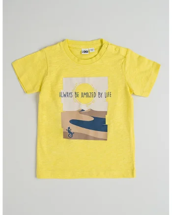 Tricou cu imprimeu grafic si text, Galben pai