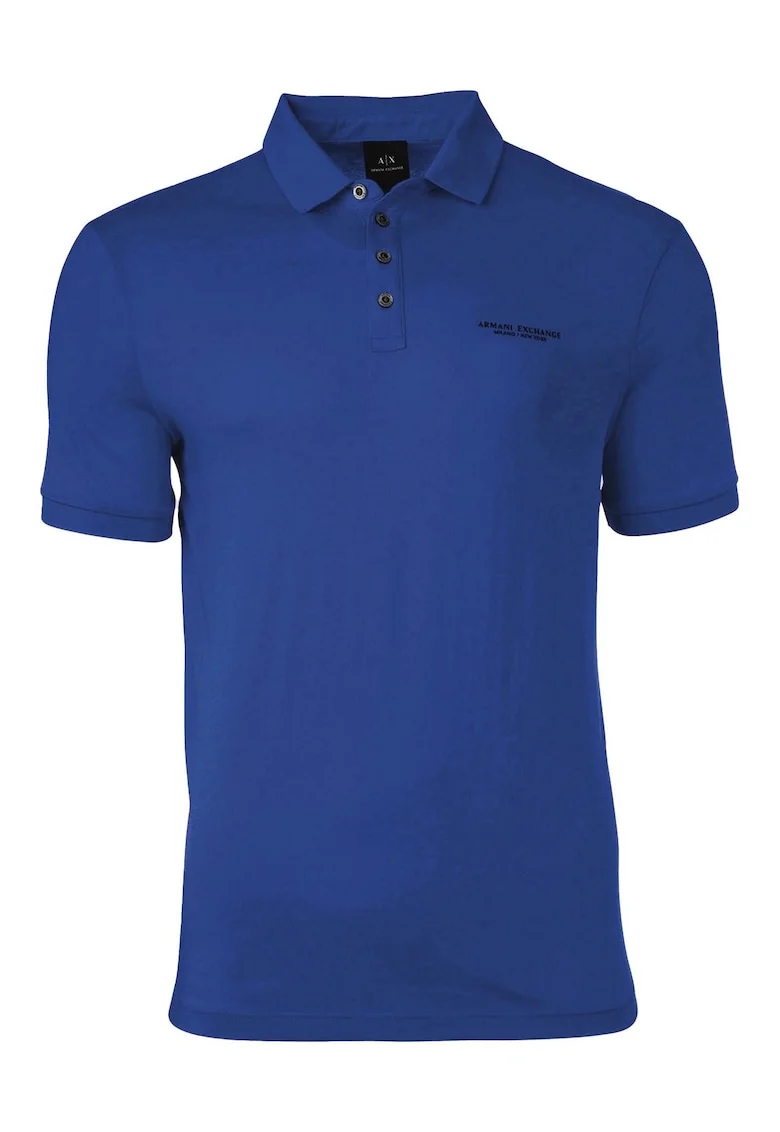 Tricou polo slim fit din bumbac cu logo discret, Albastru indigo