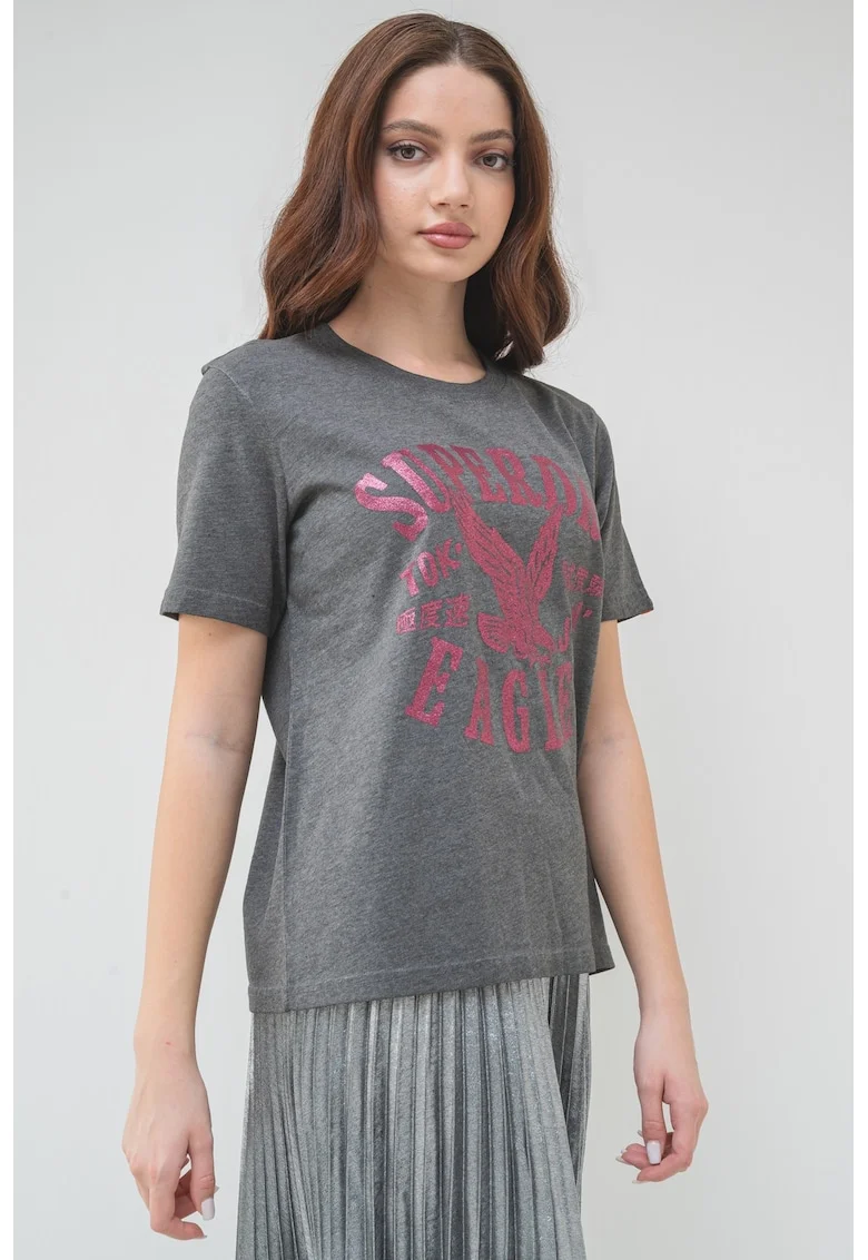 Tricou relaxed fit Varsity, Fucsia/Gri inchis