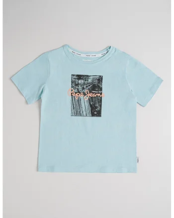 Tricou de bumbac cu imprimeu Wilbert, Albastru pastel/Negru