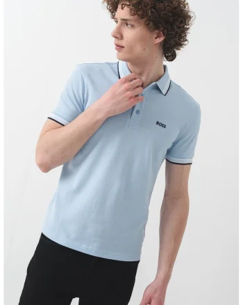 Tricou polo regular fit din bumbac pique cu margini contrastante Paddy, Alb/Albastru pastel