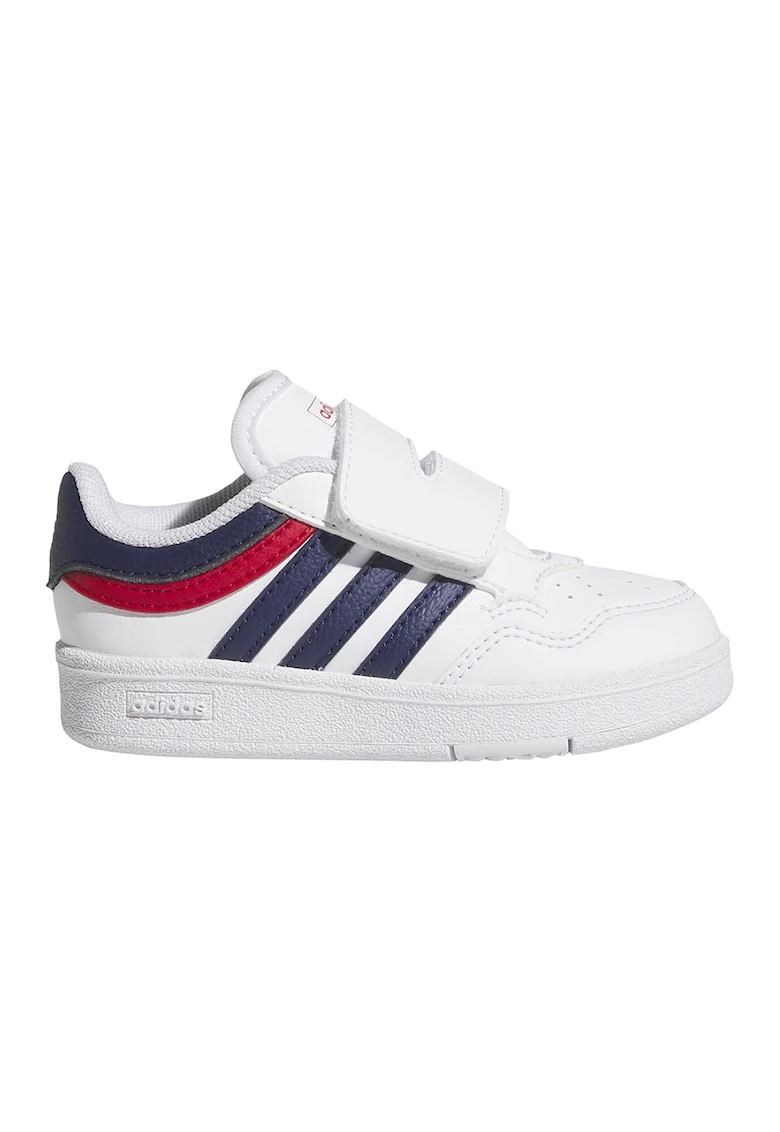 Pantofi sport de piele ecologica cu velcro Hoops 4.0, Alb optic/Rosu vermillion/Bleumarin