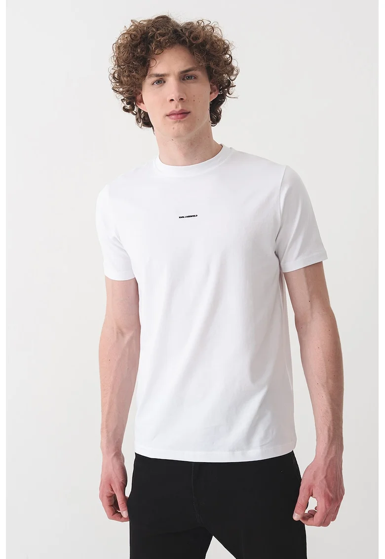 Tricou cu decolteu la baza gatului si logo discret, Alb