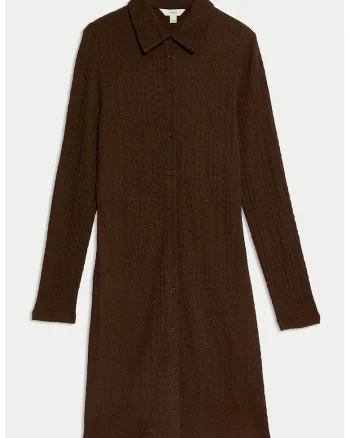 Rochie-camasa midi texturata, Maro inchis
