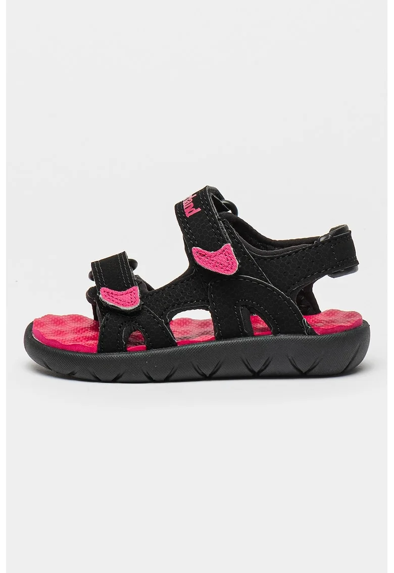 Sandale de piele ecologica cu velcro Perkins Row, Negru/Fucsia