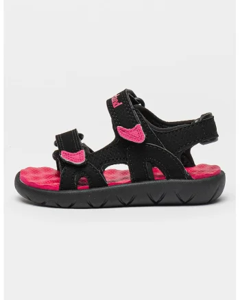 Sandale de piele ecologica cu velcro Perkins Row, Negru/Fucsia