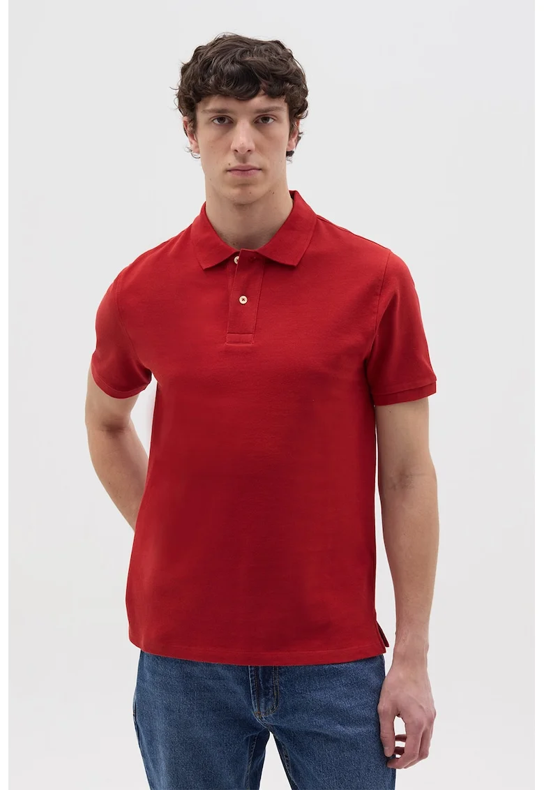Tricou regular fit cu fenta cu nasturi, Caramiziu