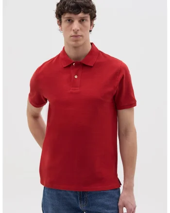 Tricou regular fit cu fenta cu nasturi, Caramiziu