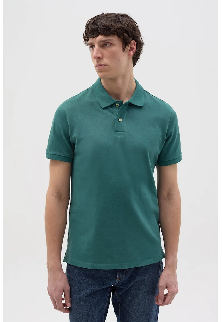 Tricou regular fit cu fenta cu nasturi, Verde persan