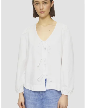 Bluza lejera de bumbac cu decolteu in V, Alb