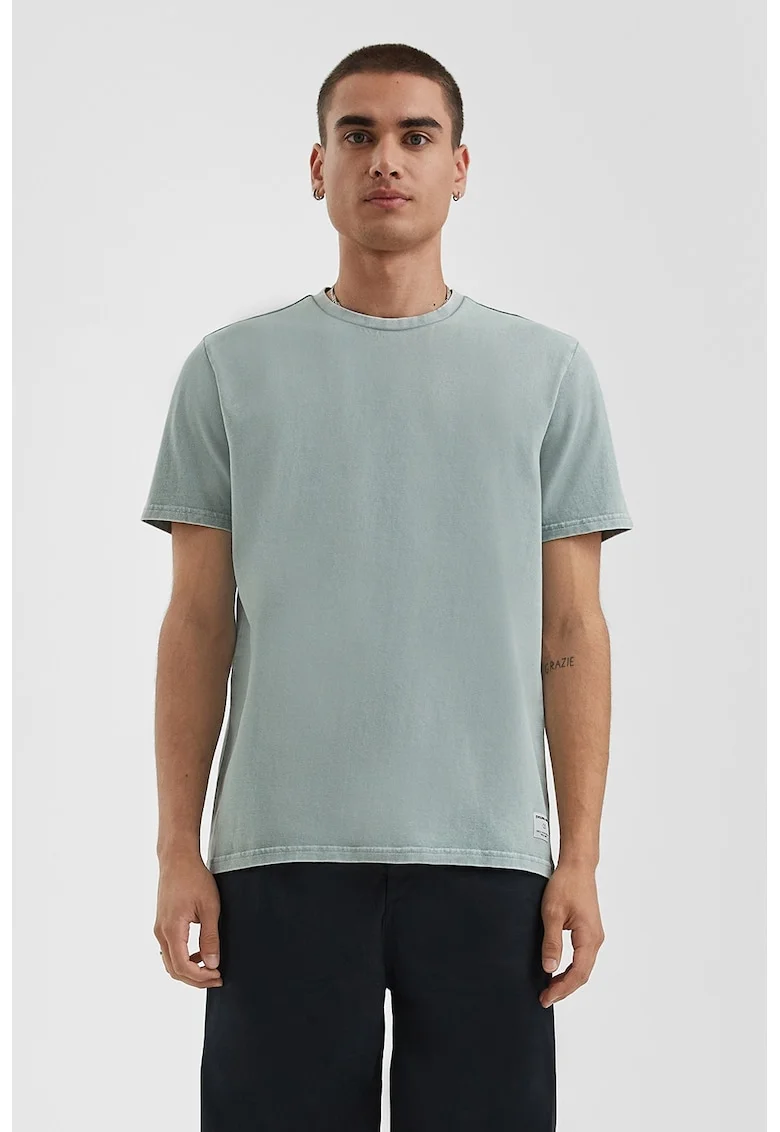 Tricou de bumbac cu decolteu la baza gatului, Verde pal