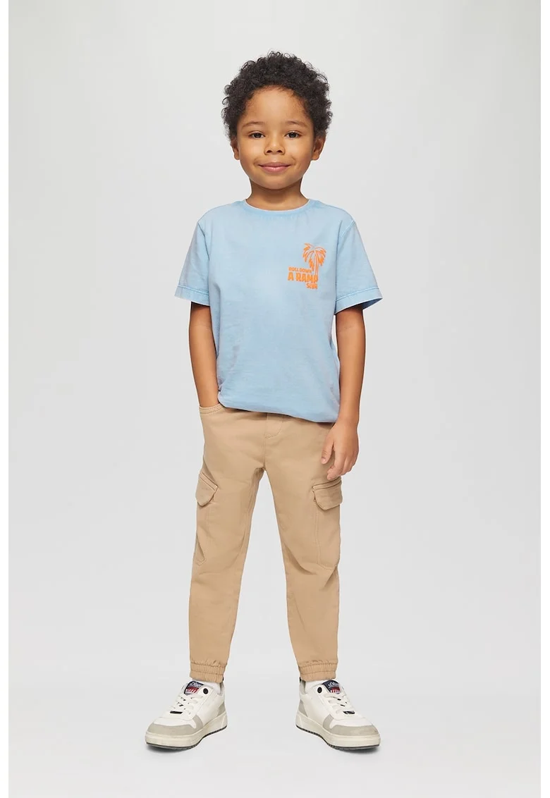Tricou de bumbac cu decolteu la baza gatului, Albastru deschis