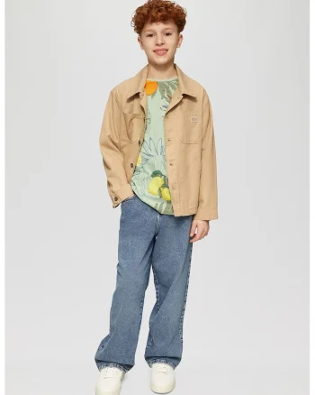 Tricou cu model tropical, Kaki/Verde deschis