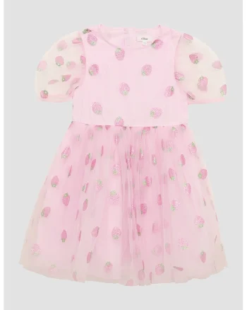 Rochie evazata cu model cu capsune, Roz deschis
