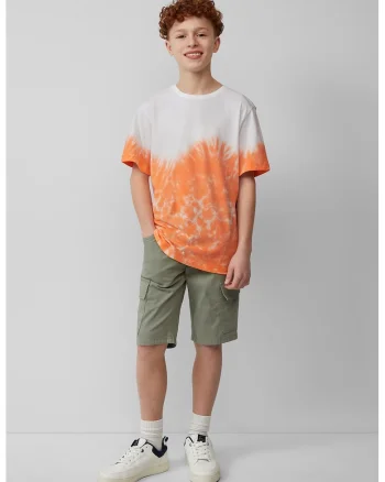Tricou cu model tie-dye, Alb/Portocaliu
