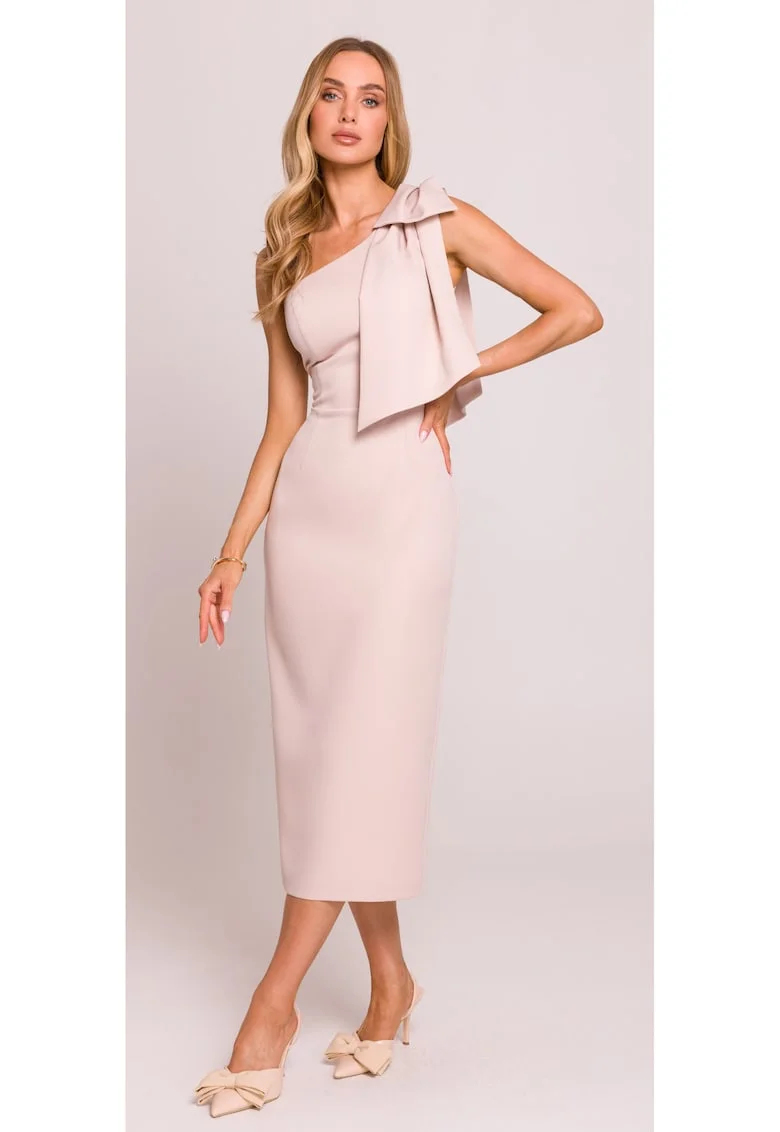 Rochie pe un umar cu funda decorativa,