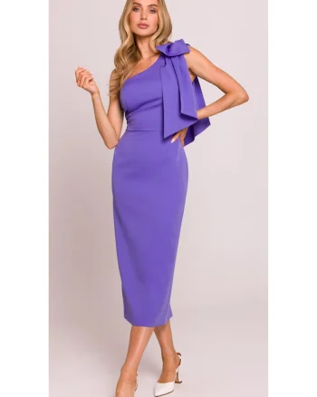 Rochie pe un umar cu funda decorativa,