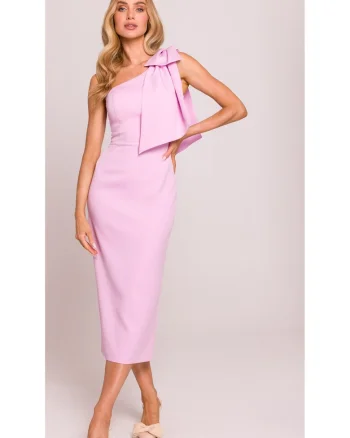 Rochie pe un umar cu funda decorativa,