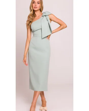 Rochie pe un umar cu funda decorativa,