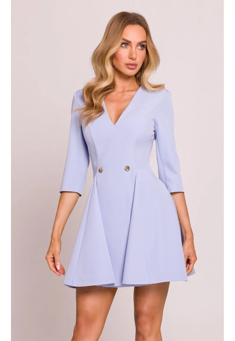 Rochie mini cu insertii evazate,, Albastru deschis