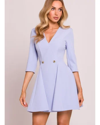 Rochie mini cu insertii evazate,, Albastru deschis