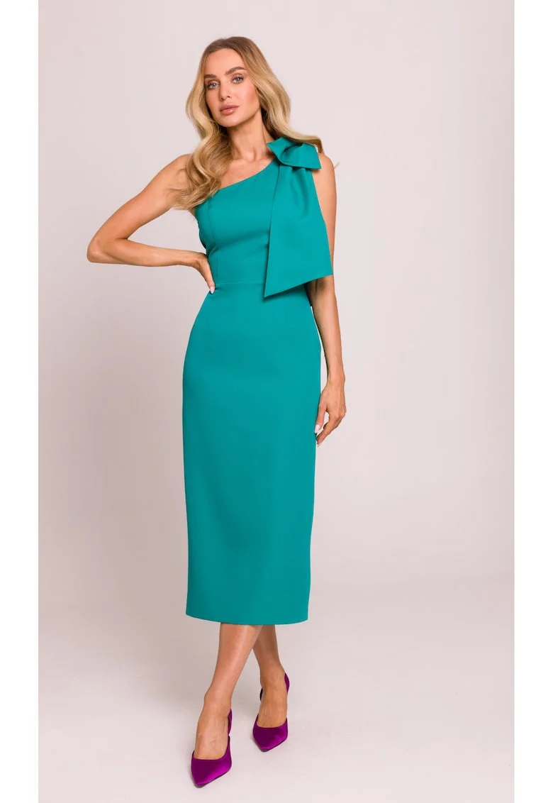 Rochie pe un umar cu funda decorativa,