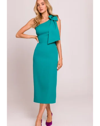 Rochie pe un umar cu funda decorativa,