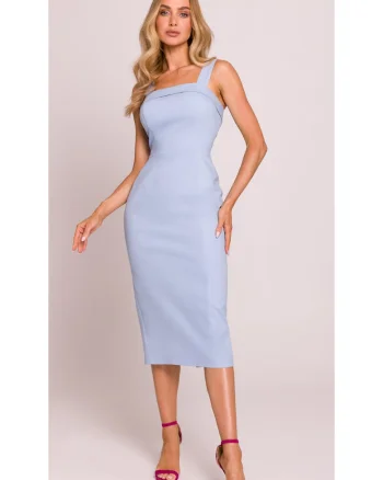 Rochie tip creion cu bretele detasabile,, Albastru deschis