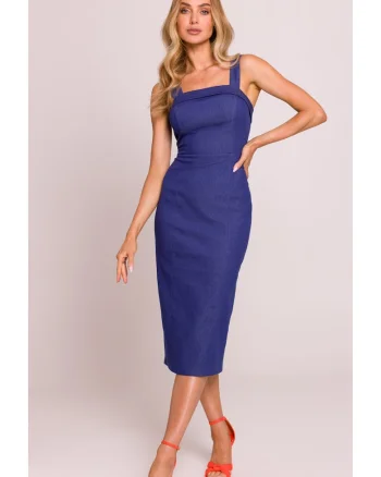 Rochie tip creion cu bretele detasabile,, Albastru