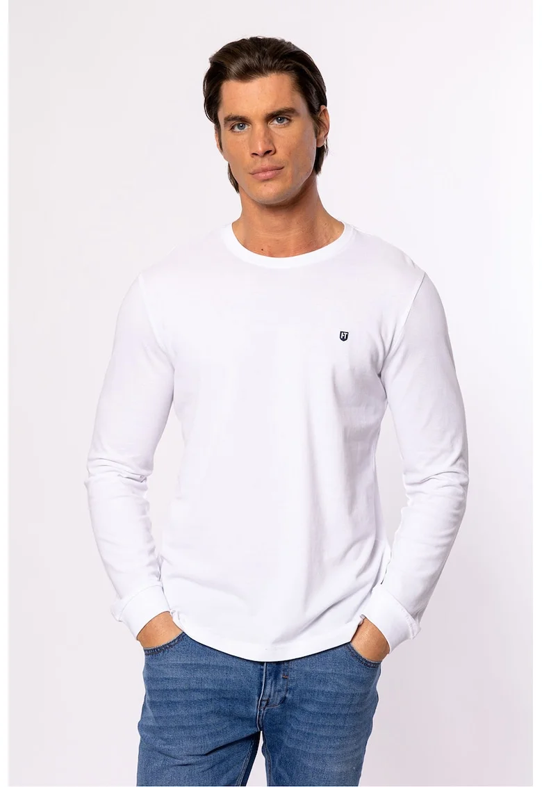 Bluza cu logo si decolteu la baza gatului, Alb