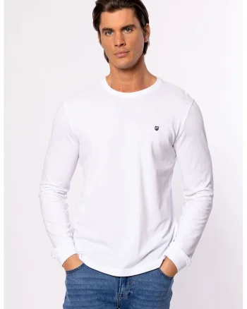 Bluza cu logo si decolteu la baza gatului, Alb