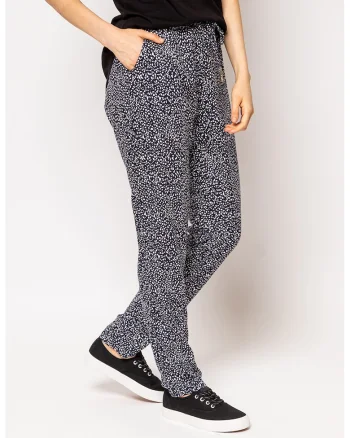 Pantaloni cu buzunare laterale, imprimeu si snur, Alb/Bleumarin