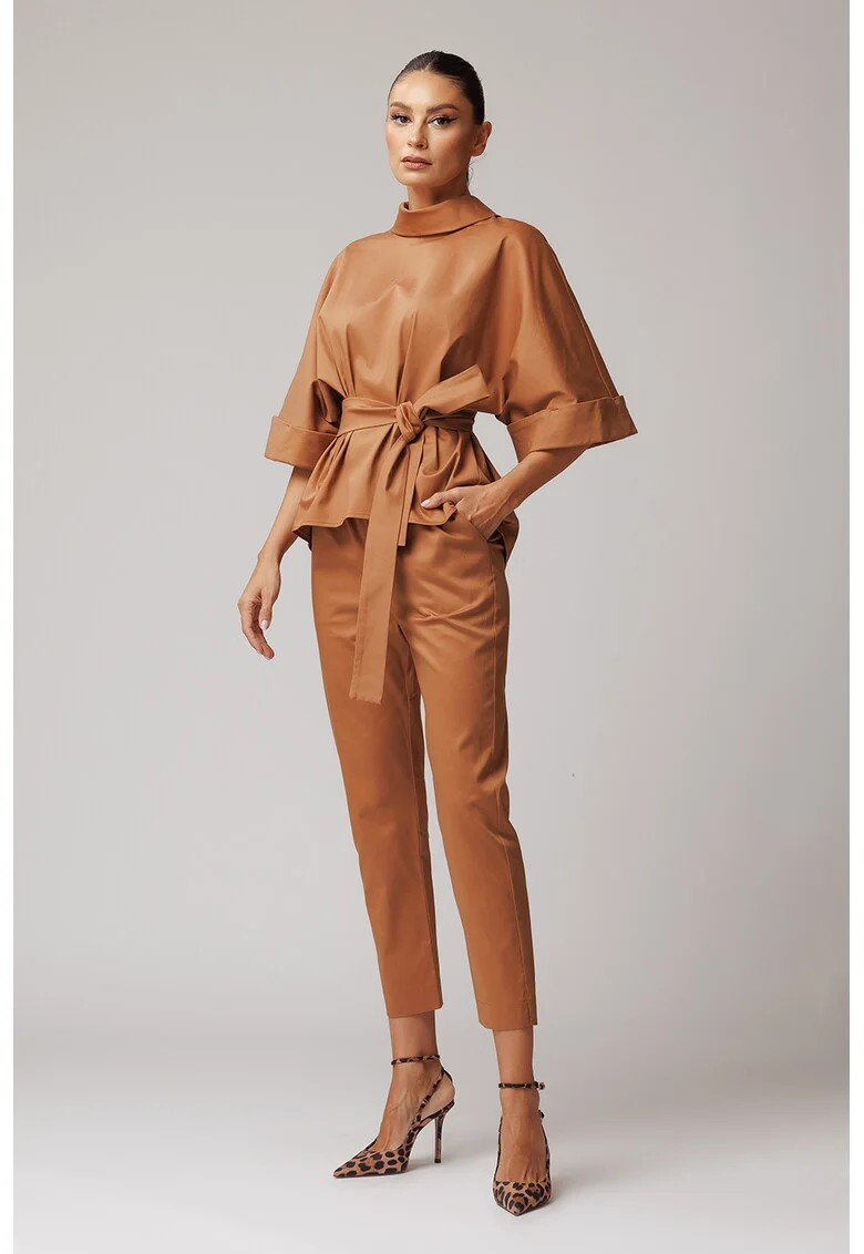 Pantaloni slim fit din bumbac, Caramel