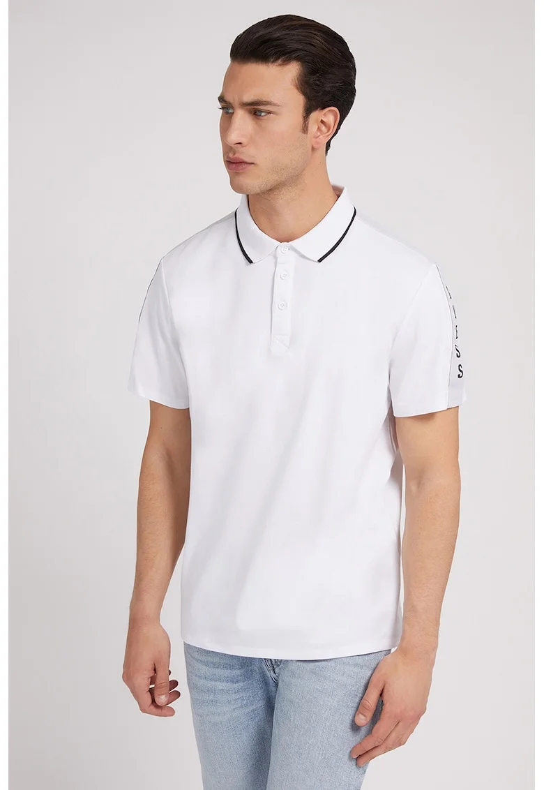 Tricou polo din material pique, Alb