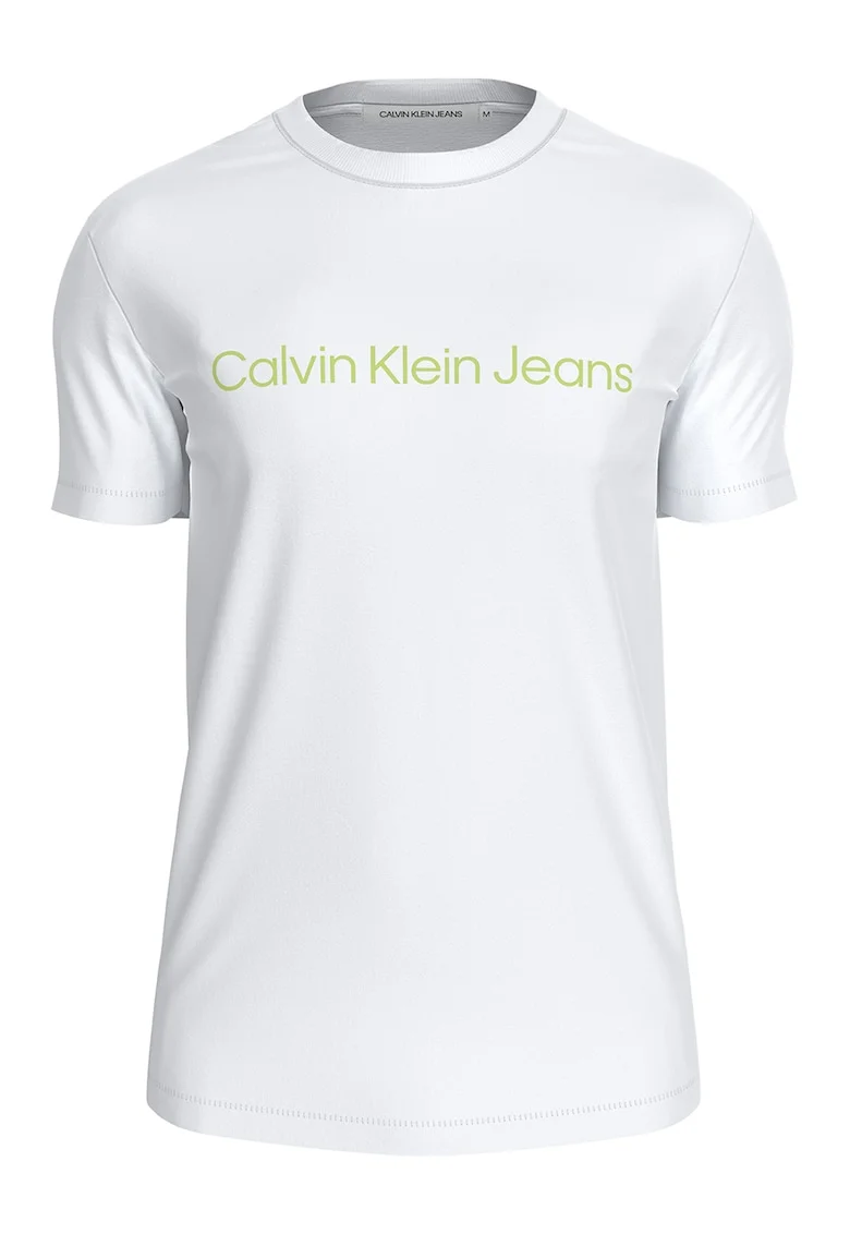 Tricou slim fit cu imprimeu logo, Alb optic