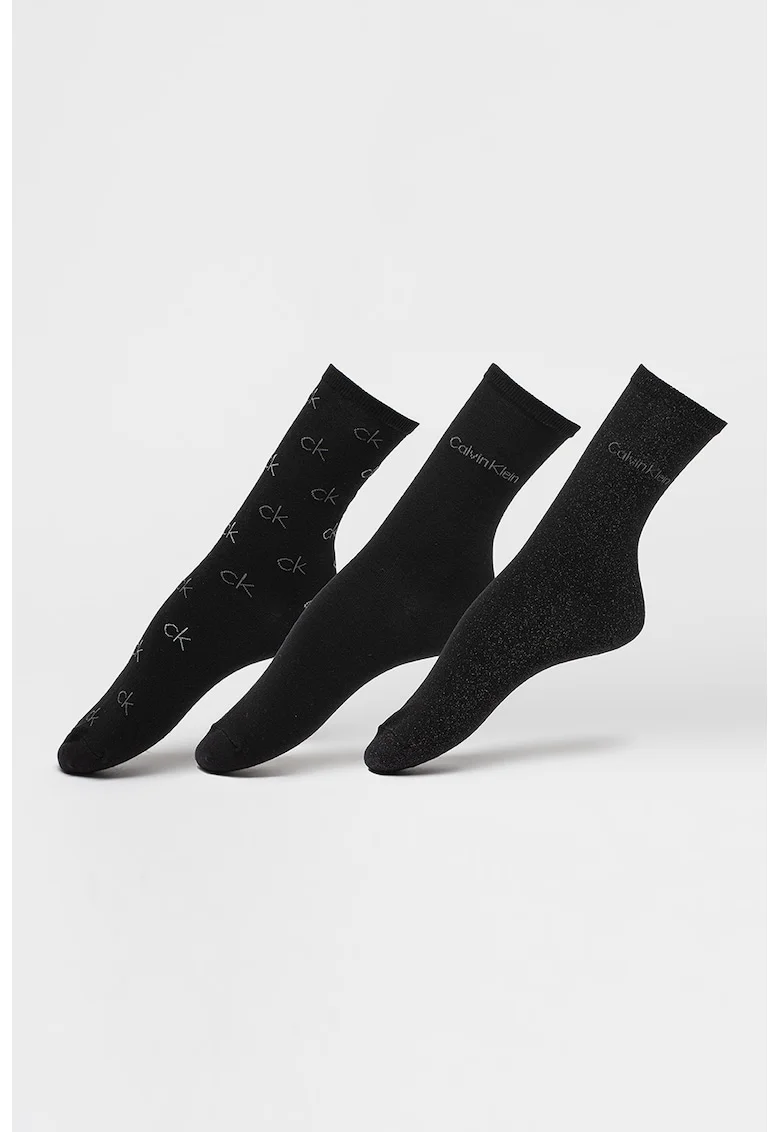 Set de sosete cu model logo - 3 perechi, Negru/Negru stins