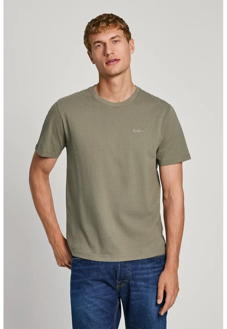 Tricou de bumbac cu decolteu la baza gatului Connor, Kaki