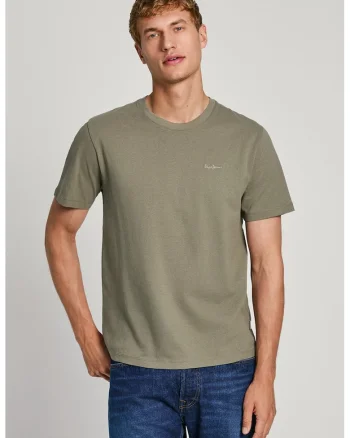 Tricou de bumbac cu decolteu la baza gatului Connor, Kaki
