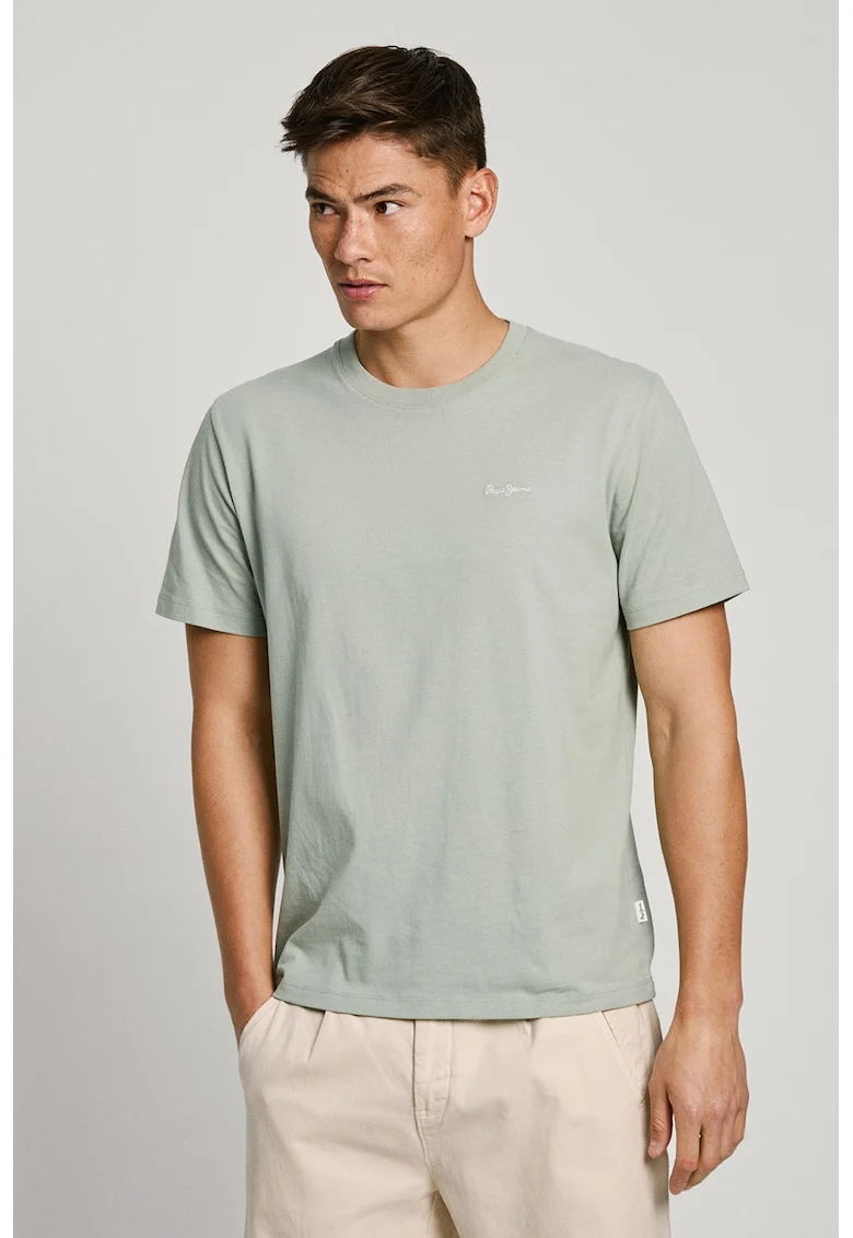Tricou de bumbac cu decolteu la baza gatului Connor, Verde pal
