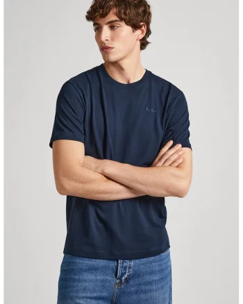 Tricou de bumbac cu decolteu la baza gatului Connor, Bleumarin