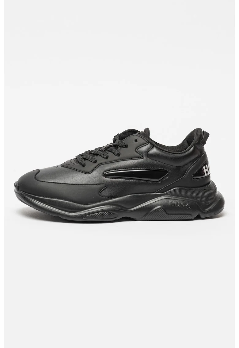 Pantofi sport de piele ecologica si piele, Negru