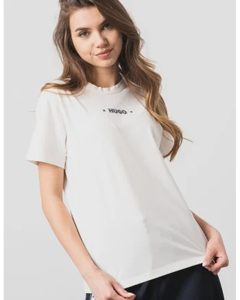 Tricou cu decolteu la baza gatului si imprimeu logo Damacia, Alb