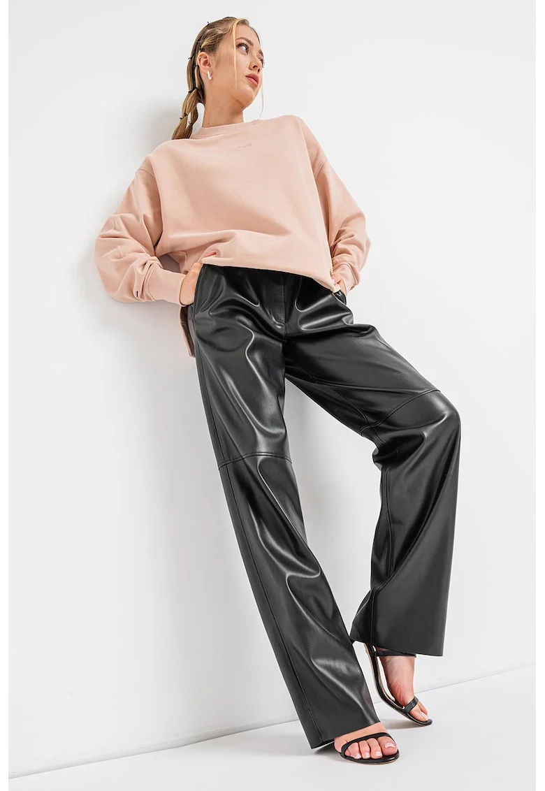 Pantaloni de piele ecologica cu croiala ampla Halmara, Negru