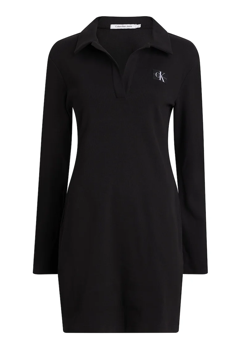 Rochie polo din amestec de bumbac organic cu aplicatie logo, Negru