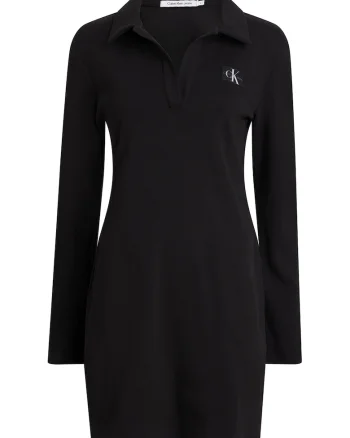 Rochie polo din amestec de bumbac organic cu aplicatie logo, Negru