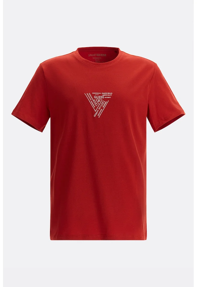 Tricou cu decolteu la baza gatului si logo, Rosu vermillion