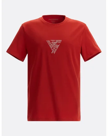 Tricou cu decolteu la baza gatului si logo, Rosu vermillion