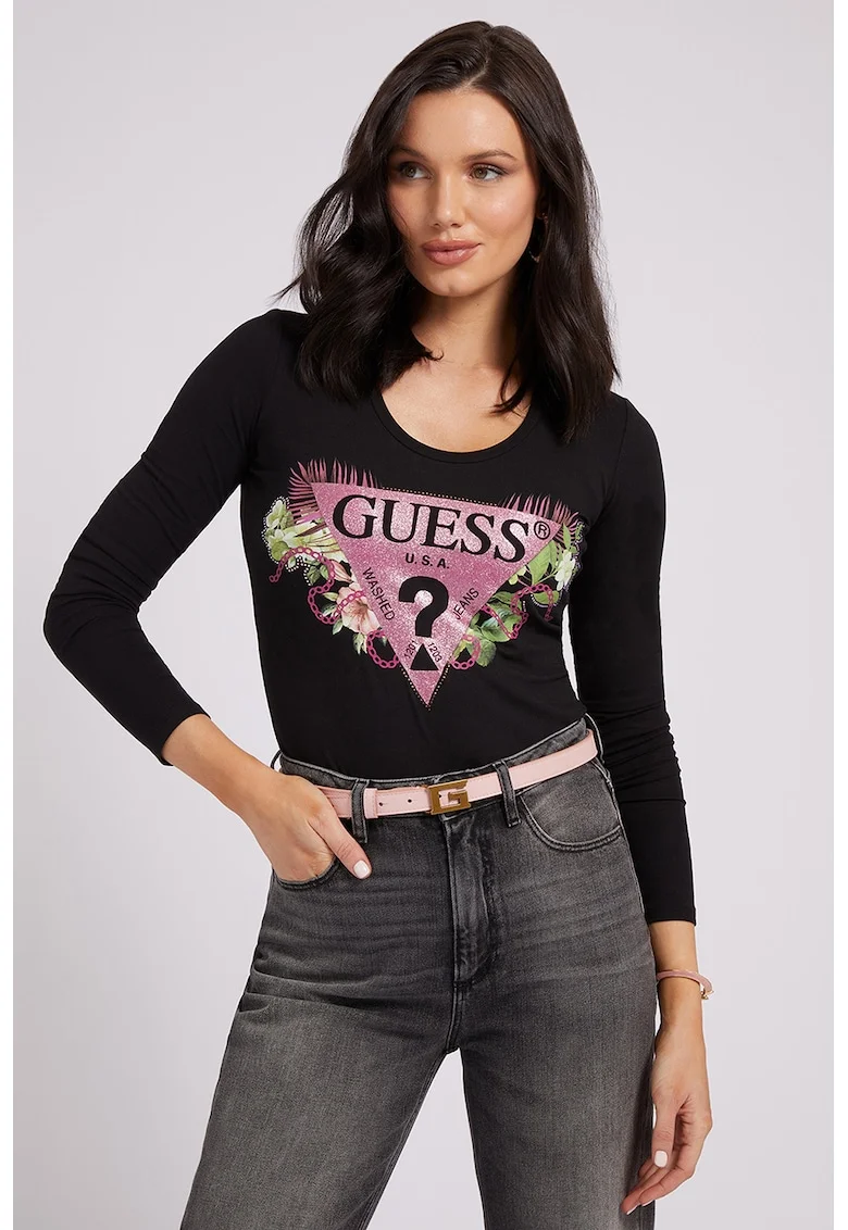Bluza cu imprimeu logo, Negru